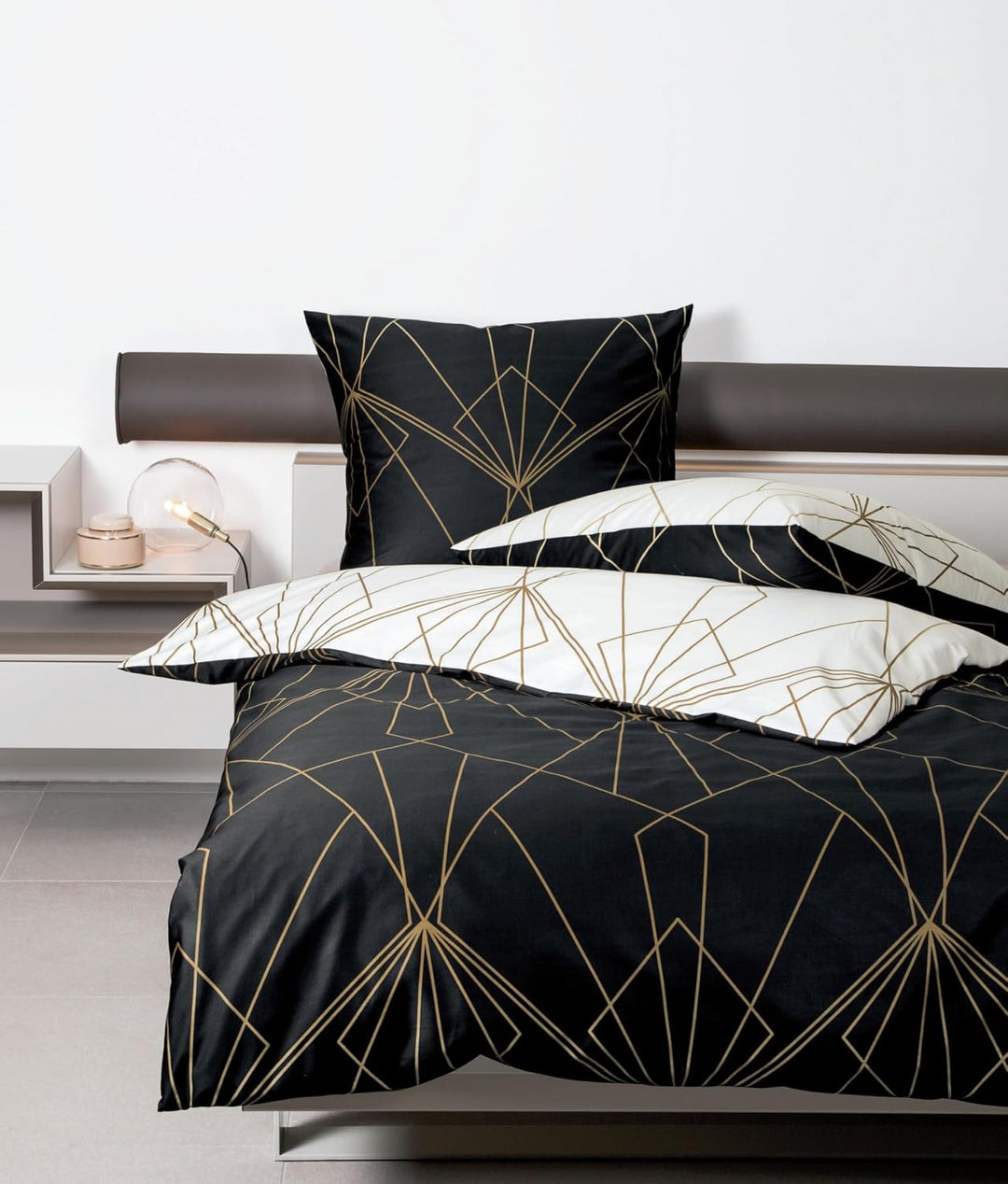 Janine Mako-Satin-Bettwäsche J.D. 155x220 cm + 80x80 cm bronzebraun-schwarz, 155x220 cm