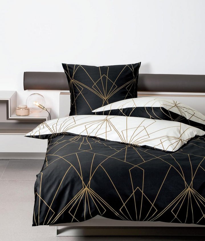 Janine Mako-Satin-Bettwäsche J.D. 155x220 cm + 80x80 cm bronzebraun-schwarz, 155x220 cm