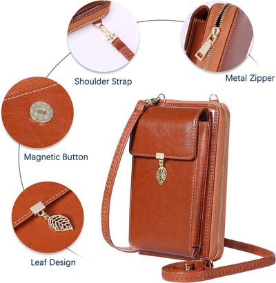 ENONEO Handytasche zum Umhängen RFID Schutz Handy Geldbeutel Umhängetasche Damen Klein Leder mit 12
