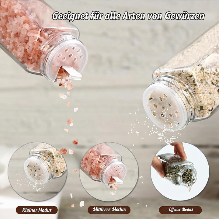Gewürzgläser aus Glas und Holz, eckig, 24 × 120 ml Gewürzgläser-Set mit Akazienholzdeckel Aufbewahru
