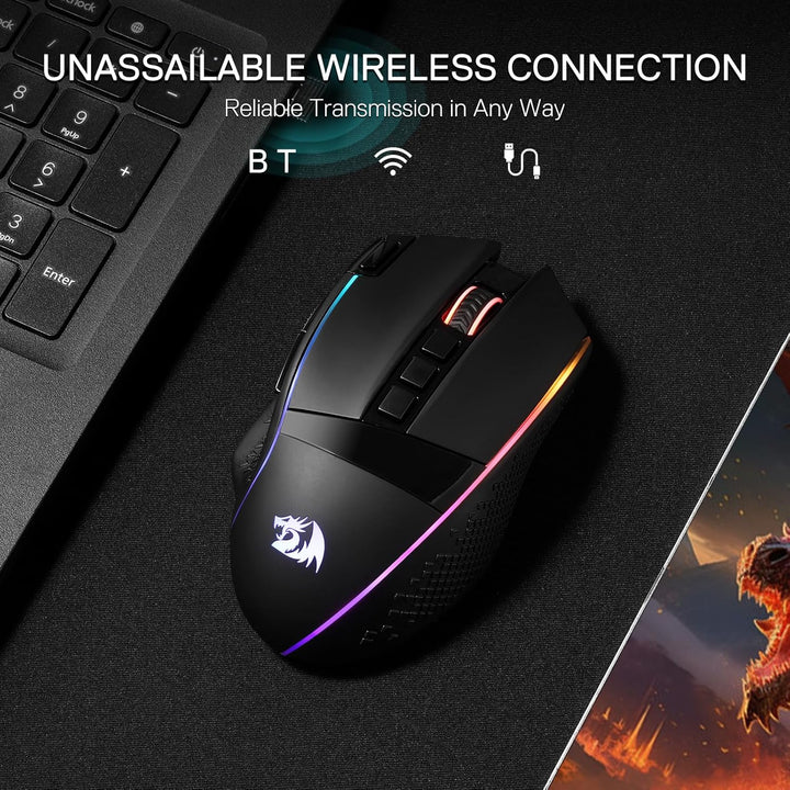 Redragon M991 kabellose Gaming-Maus, 19000 DPI kabelgebundene/drahtlose Maus mit Schnellfeuertaste,