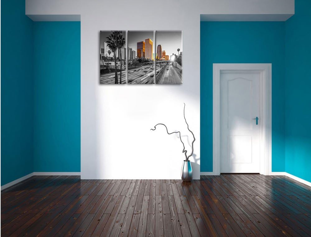 Pixxprint Strassenverkehr in Los Angeles Schwarz/Weiss 3-Teiler Leinwandbild 120x80 Bild auf Leinwan