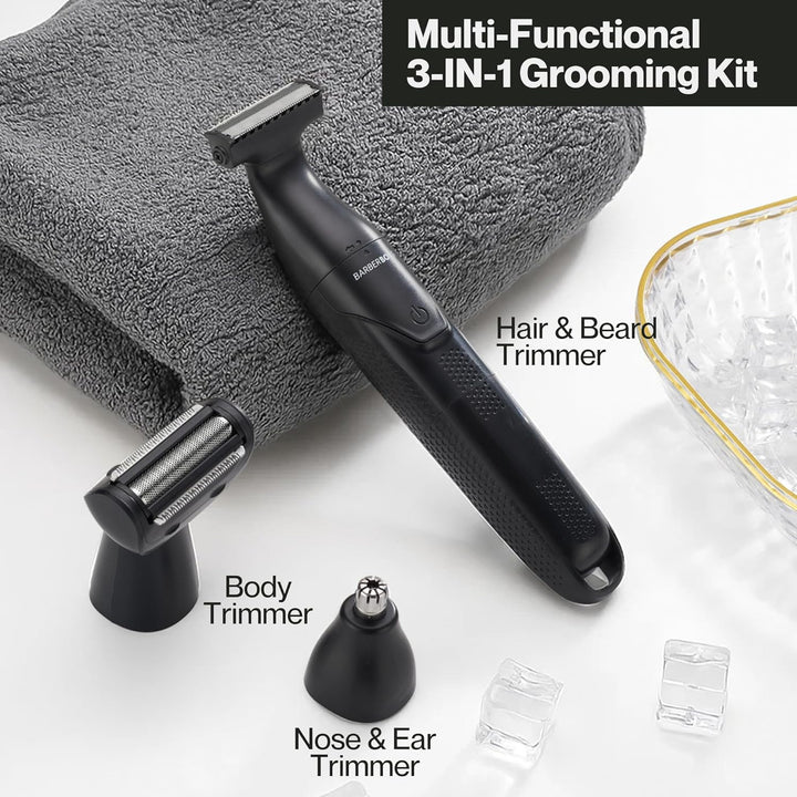 BarberBoss 3-in-1 Präzisionstrimmer Herren Bart- und Haarpflegeset für Männer, Körperpflege, Nasen-