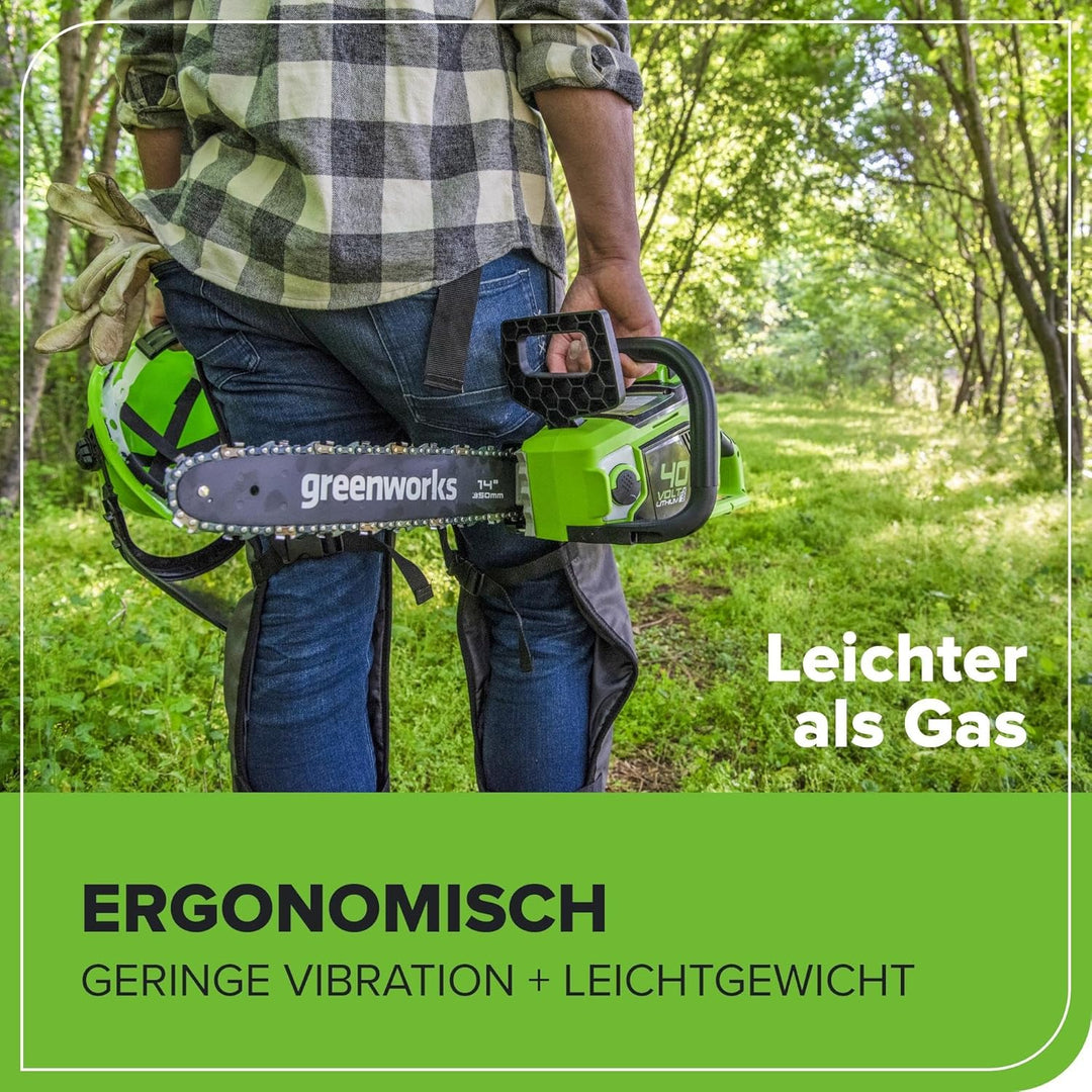 Greenworks Akku Kettensäge mit bürstenlosem Motor, 14 Zoll (35cm) Blattlänge, 12 m/s Kettengeschwind