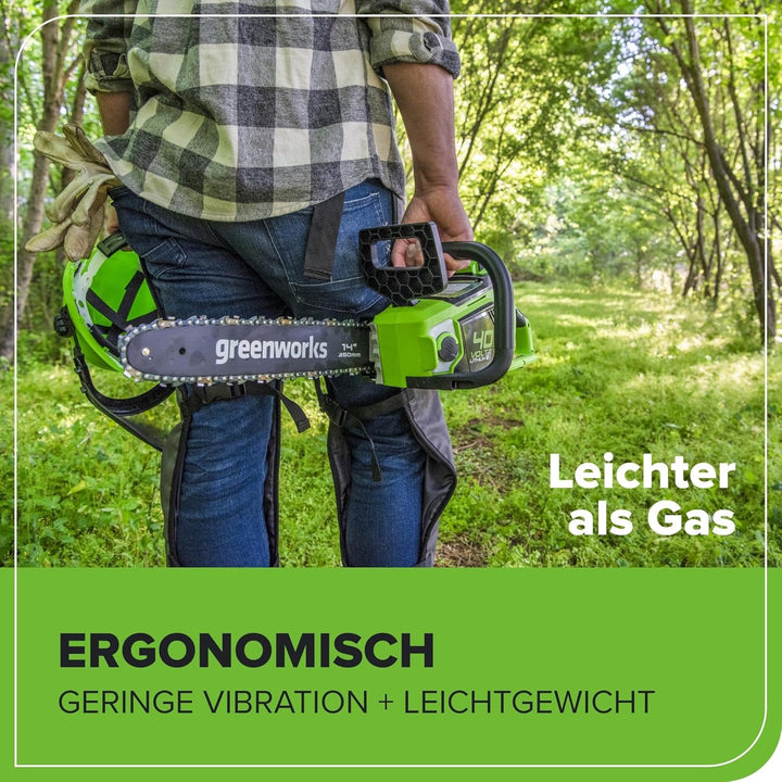 Greenworks Akku Kettensäge mit bürstenlosem Motor, 14 Zoll (35cm) Blattlänge, 12 m/s Kettengeschwind