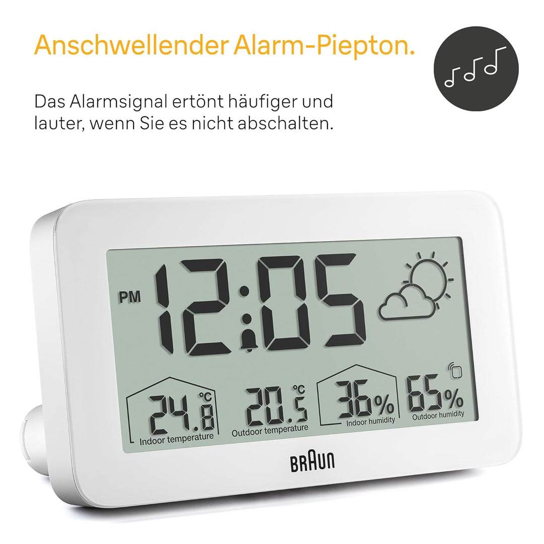 Braun Digitale Wetterstationsuhr mit Anzeige von Innen- und Aussentemperatur sowie Luftfeuchtigkeit,