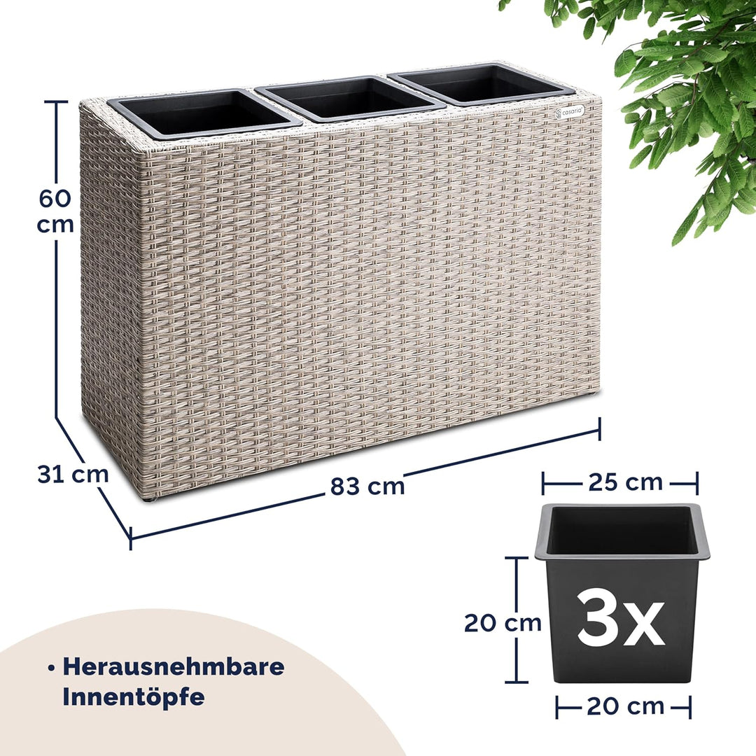 Casaria® Blumenkasten 3 Innentöpfe Polyrattan Herausnehmbar Wasserablauf Outdoor Rechteckig Pflanzka
