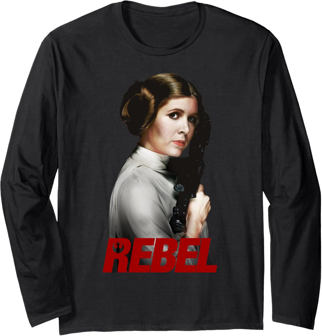 Star Wars Princess Leia Bold Rebel Text Portrait Langarmshirt