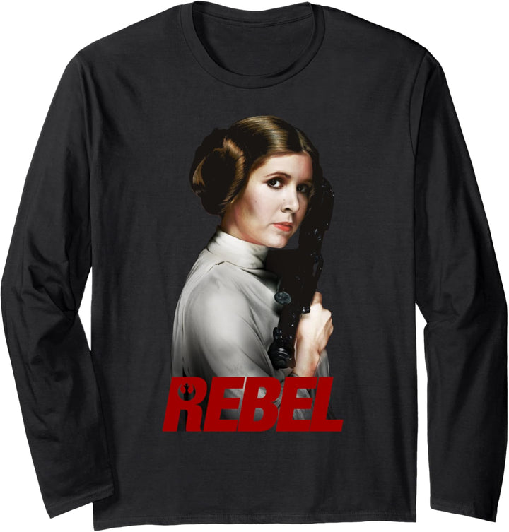 Star Wars Princess Leia Bold Rebel Text Portrait Langarmshirt