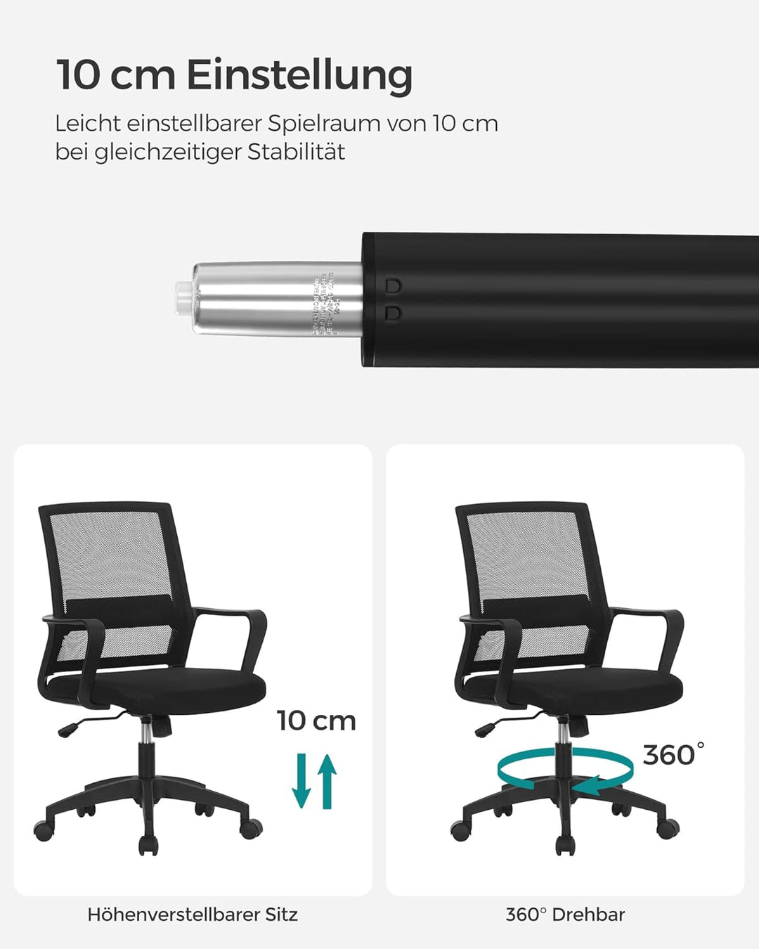SONGMICS Gasdruckfeder für Bürostuhl, 200 kg Belastbarkeit, Gasdruckdämpfer für Schreibtischstuhl, G