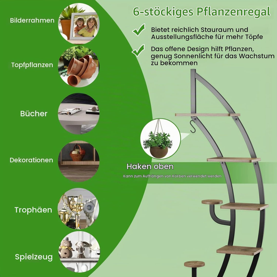 KOMFOTTEU 5-stufiger Pflanzenständer, Metall Pflanzgefäss, Pflanzentreppe mit Kippschutz, Pflanzenbe