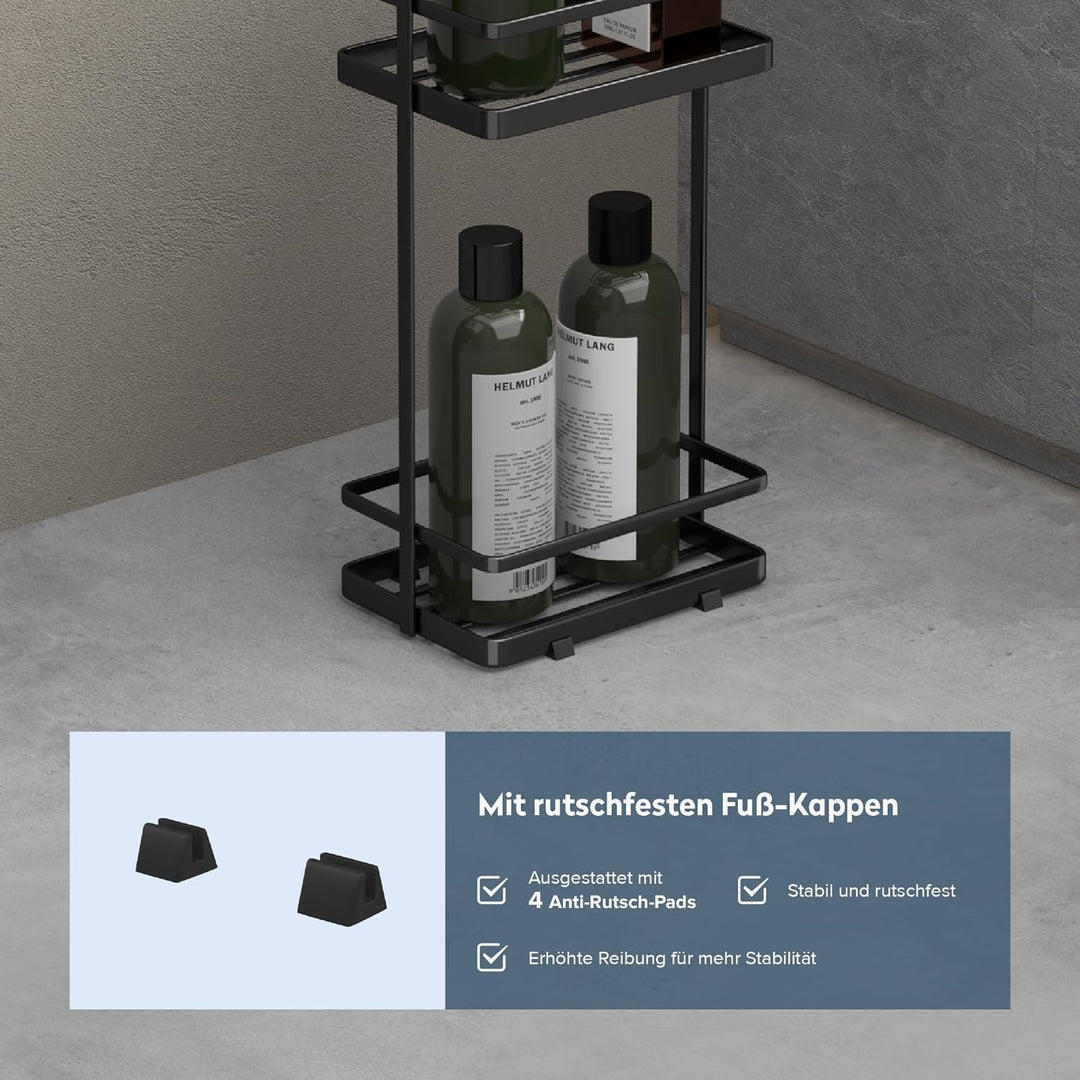 doporro Duschablage ohne Bohren, 3 Ebenen Badregal Stehend, Duschregal Schmales aus Metall, Modernes