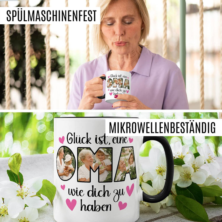 Oma Tasse personalisiert mit Bild, Glück ist eine Oma wie dich zu haben, Geschenk personalisierbar G