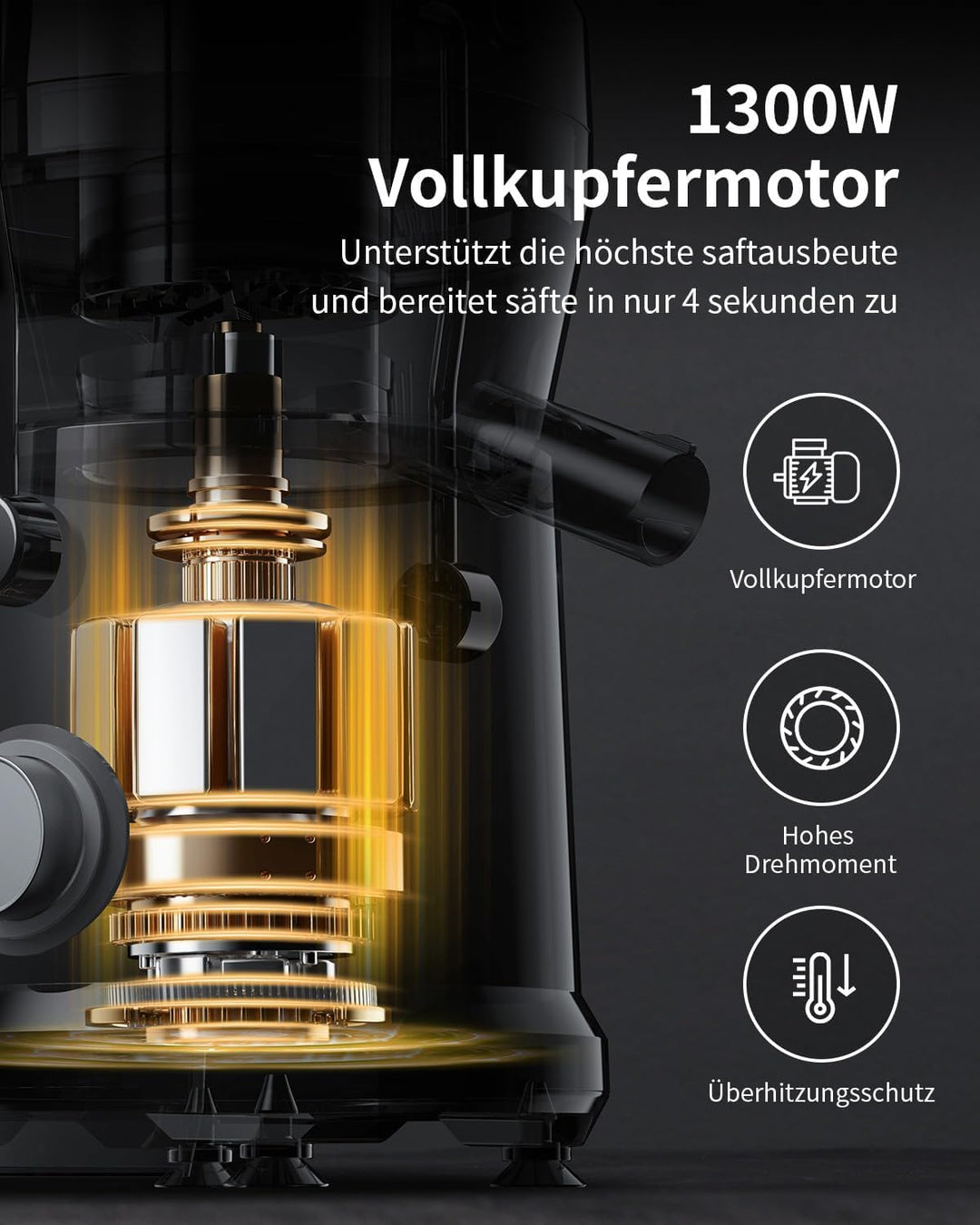 GDOR 1300W Entsafter mit Extra Grossem 81mm Einfüllschacht Grossem 1.25L Saftkrug Entsafter Gemüse u