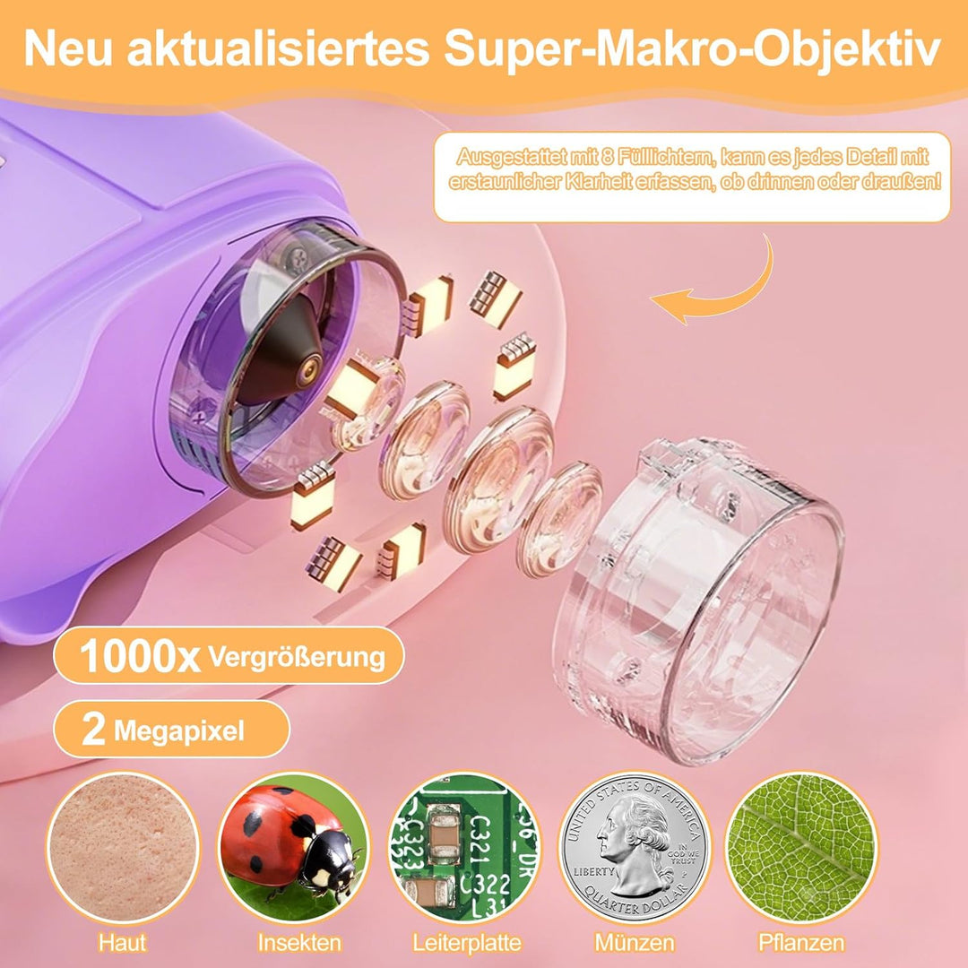 1000x Handheld Digitales Mikroskop für Kinder, Kinder Mikroskop mit 2,0'' IPS Bildschirm, Tragbares