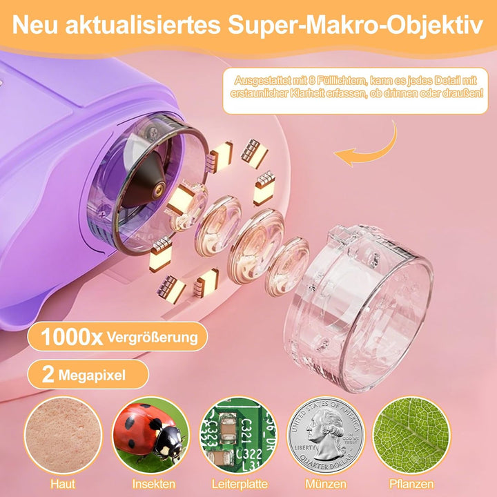 1000x Handheld Digitales Mikroskop für Kinder, Kinder Mikroskop mit 2,0'' IPS Bildschirm, Tragbares