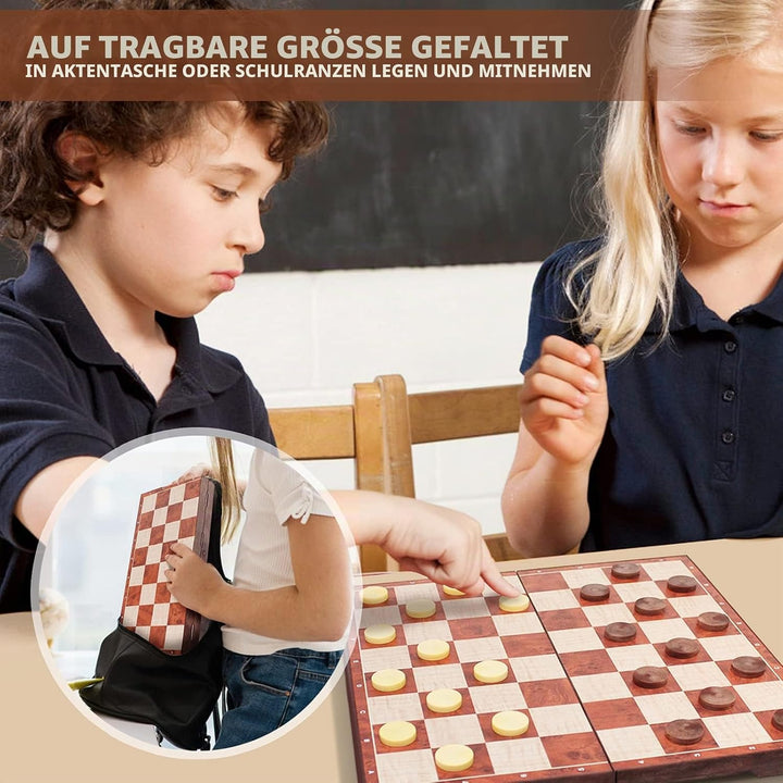 Peradix Schachspiel Magnetisch Dame Spiel 2 in 1, 30x30 cm Einklappbar Schachbrett Schach mit Aufbew