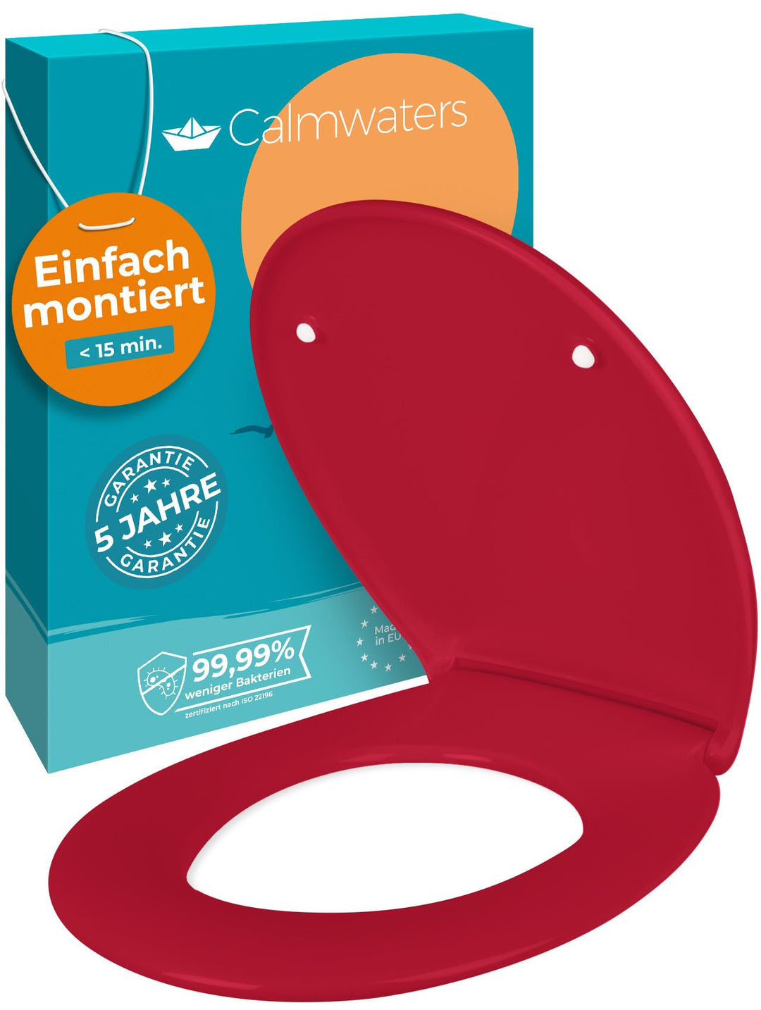 Calmwaters® Premium WC Sitz einfache Montage, Toilettendeckel bis 250 kg, Made in EU, antibakteriell