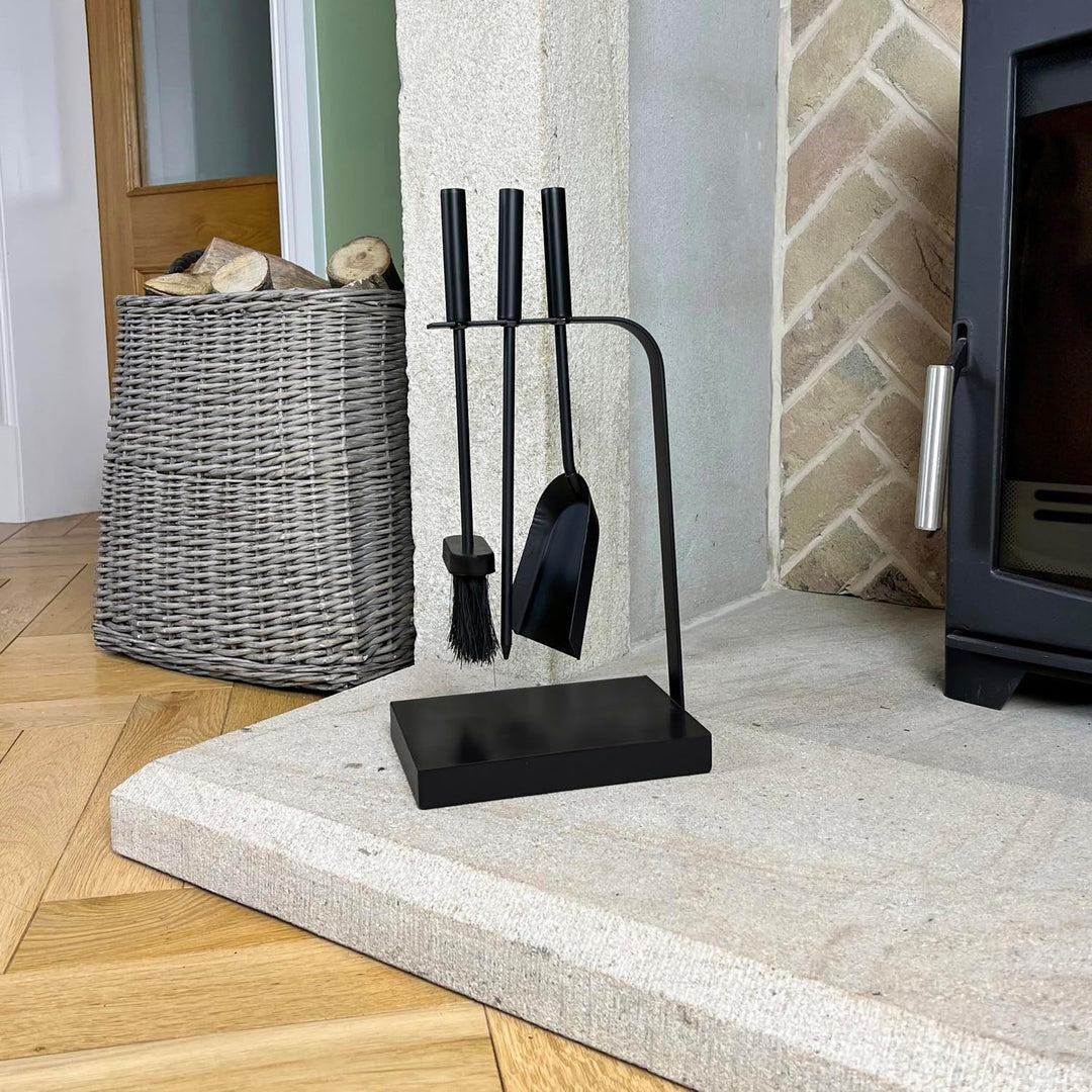 JVL Belmont modernes Kaminbesteck Curve Werkzeug Set, Stahl, schwarz, 23 x 15 x 45 cm,