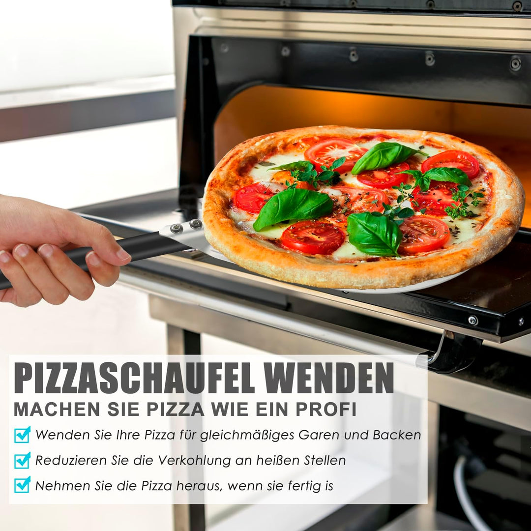 Perforierte Pizzaschaufel, 6 Zoll Pizzaschieber Pizzapaddel aus Aluminium mit Langem Abnehmbarem Gri