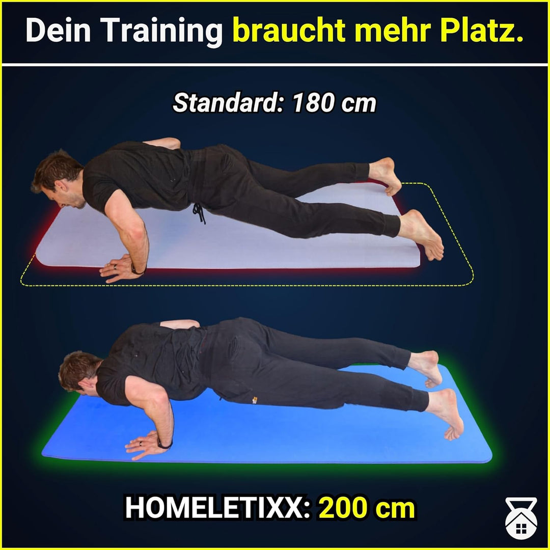 premium Fitnessmatte rutschfest 200cm lang - Sportmatte Yogamatte Gymnastikmatte umweltfreundlich -