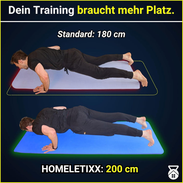 premium Fitnessmatte rutschfest 200cm lang - Sportmatte Yogamatte Gymnastikmatte umweltfreundlich -