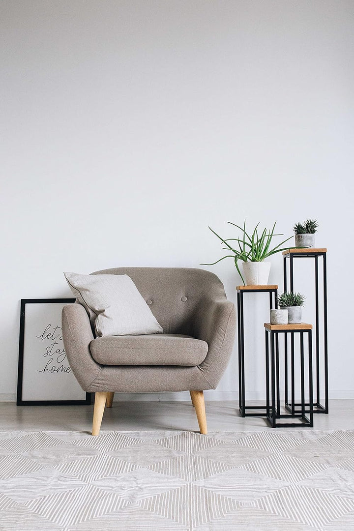 1 BestLoft Blumensäule Dora aus Eiche - Dekosäule im schlanken Design + Stahlgestell (Gestell Schwar