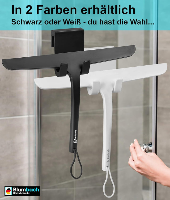 Duschabzieher schwarz, BLUMBACH® Abzieher Dusche mit Halterung 28 cm breit, Fensterabzieher Silikon