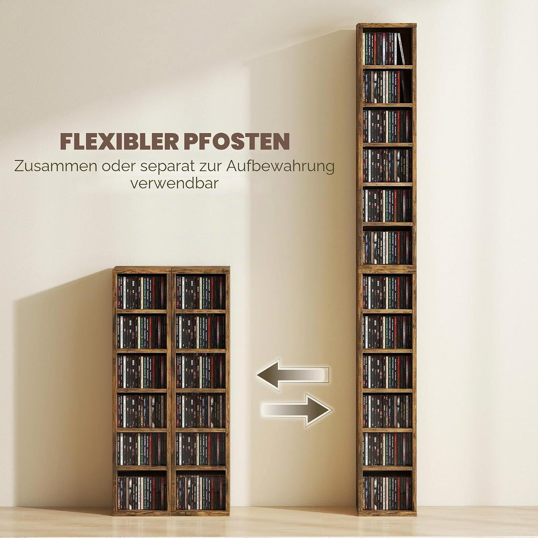 HOMCOM 2er-Set Regalsäulenschrank CD-DVD-Aufbewahrungsschrank 6 + 6 Fächer 21 x 22,5 x 88,5 cm max.