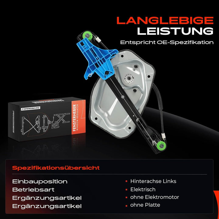 Frankberg Fensterheber mit Metallplatte Ohne Motor 4/5-Türer Hinten Links Kompatibel mit Golf V 1K1