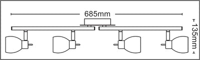 Trango 4-flammig 1008 LED Deckenstrahler *ISLA* Deckenleuchte mit Glaslampenschirm in Chrom-Optik, D