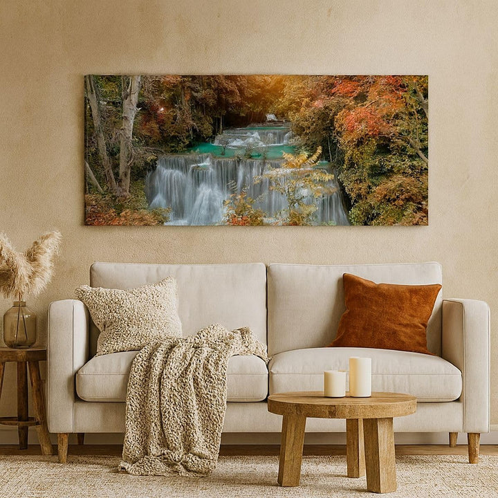 Wandbilder Dekoration Wohnzimmer Park Wasserfall Wasser Panorama Bilder auf Leinwand 120x50cm Leinwa