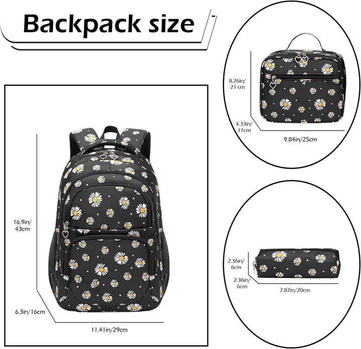 SIVENKE Schulrucksack Mädchen Teenager Damen Schultasche Rucksack Set Gänseblümchen Schulranzen für