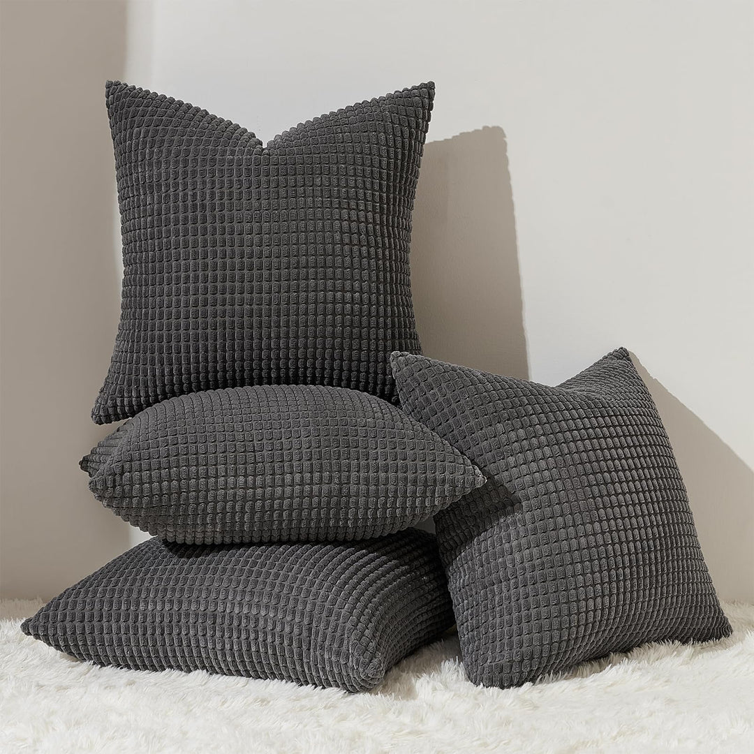 Topfinel Kissenbezug 45x45 Dunkelgrau Anthrazit 4er Set Cord körnig Kissenbezüge Kissenhülle Dekokis