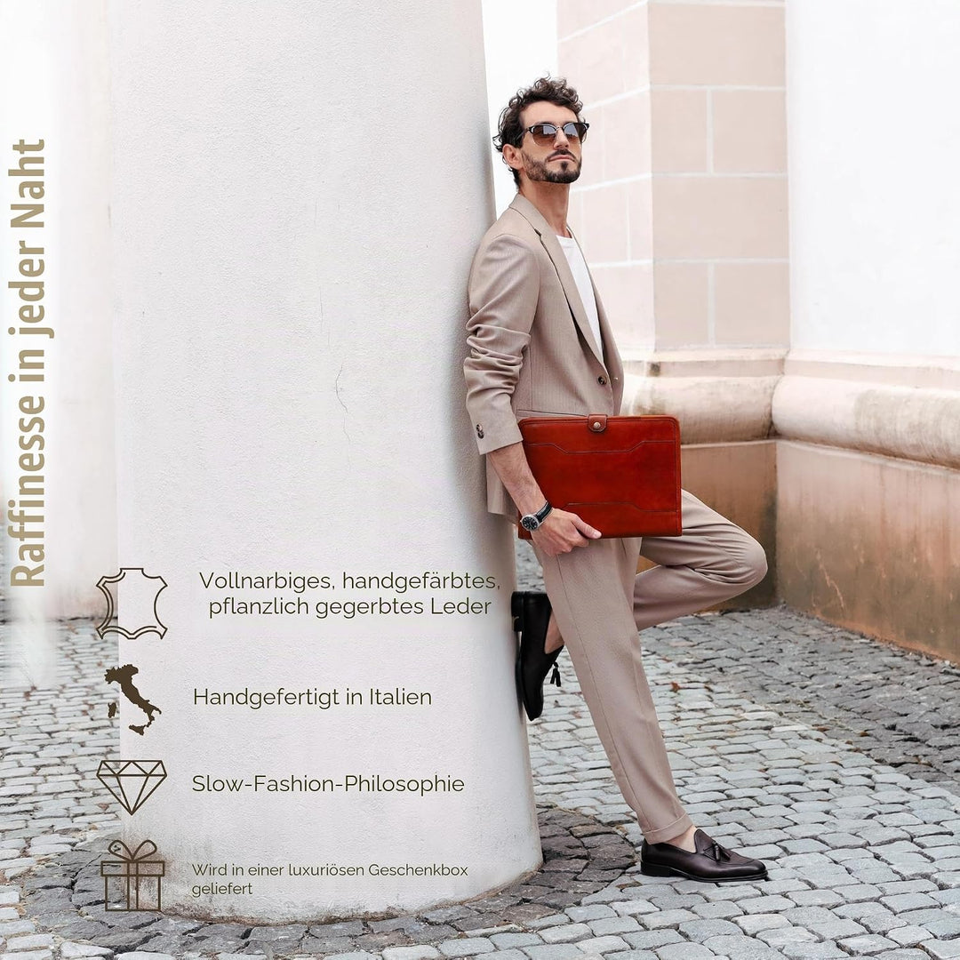 Time Resistance Leder-Organizer-Portfolio – 13 Zoll-Laptoptasche – Dokumentenmappe aus Vollnarbenled
