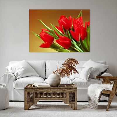 Bilder auf Leinwand 100x70cm Leinwandbild Tulpen Blumen Feld Plantage Gross Wanddeko Bild Schlafzimm