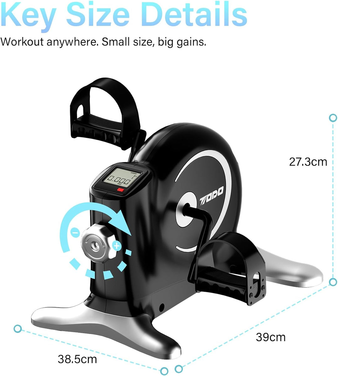TODO Pedaltrainer für Senioren mit LCD-Display, Mini Bike Heimtrainer Schwarz, Verstellbarer Widerst