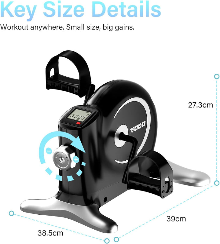 TODO Pedaltrainer für Senioren mit LCD-Display, Mini Bike Heimtrainer Schwarz, Verstellbarer Widerst