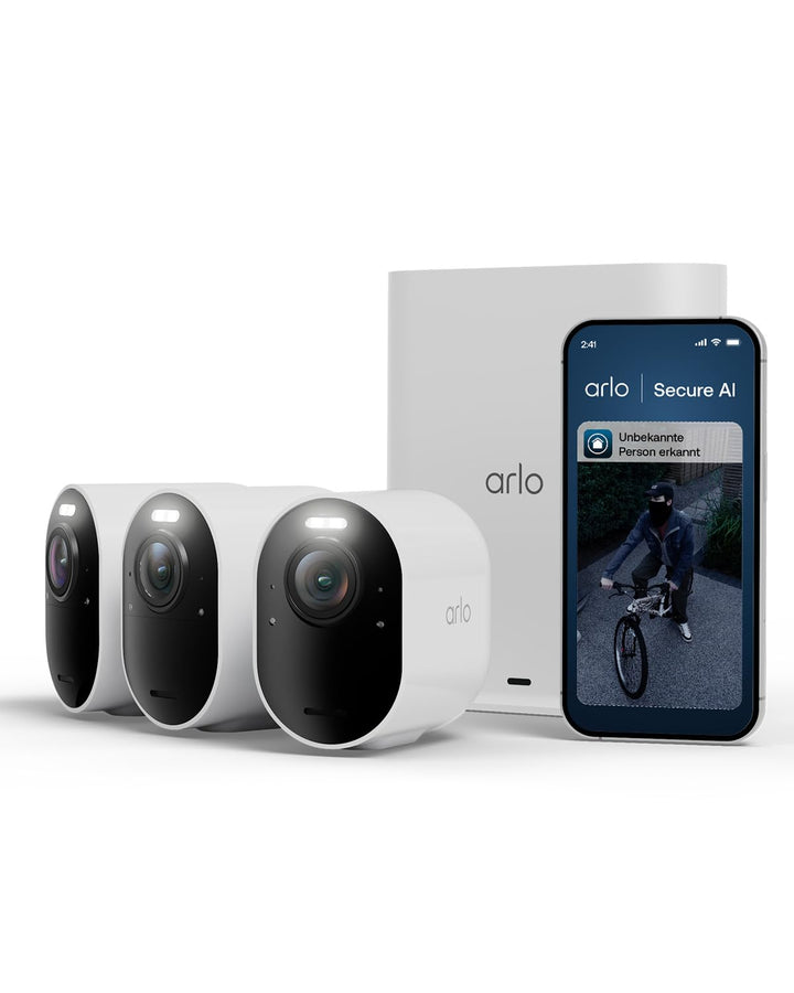 Arlo Ultra 3 Überwachungskamera Aussen WLAN, Kabellos, 4K UHD, KI-Erkennung, Auto-Tracking, Farb-Nac