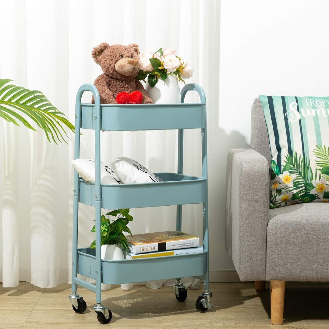 DOEWORKS Rollwagen Küchenwagen Servierwagen Aufbewahrungswagen 3-Etagen Metall Utility Cart mit Räde