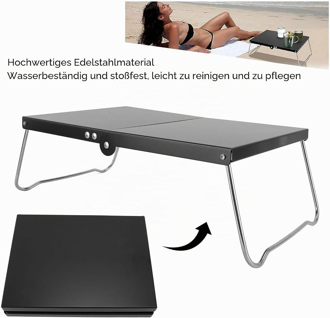 Klappertisch Edelstahl, tragbarer Mini -Strandtisch, kompakter Camping -Seitentisch für das Kochen i