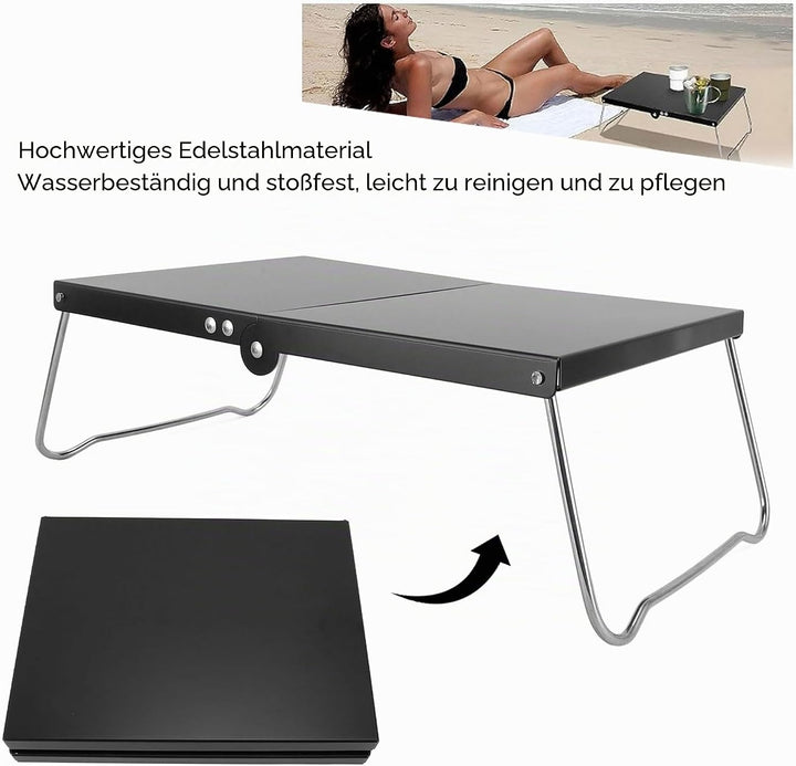 Klappertisch Edelstahl, tragbarer Mini -Strandtisch, kompakter Camping -Seitentisch für das Kochen i
