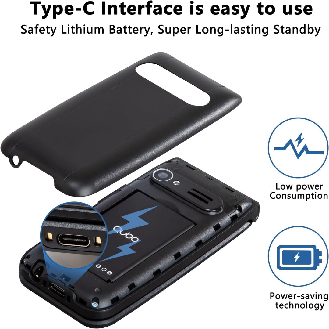 Qubo Flip Phone for Seniors with Charge Station,Simlock-Free Senior Mobile Phone Folding Mobile Phon