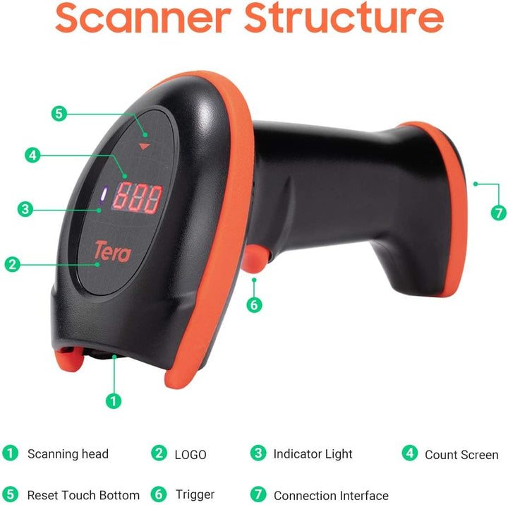 Tera Barcode-Scanner Bildsensor 2D 1D QR Wireless 2,4 GHz mit Ladestation USB-Kabel Digitaler-Bildsc