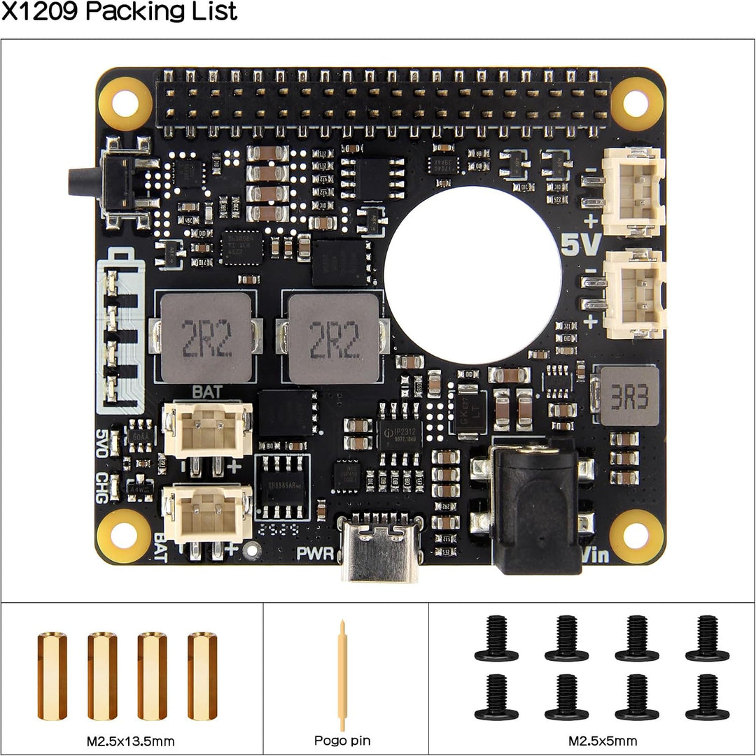 Geekworm X1209 UPS für Raspberry Pi 5/4B/3B+/3B | 5,1V 6A Ausgabe, 5-18V Breitbandeingang, Oben mont