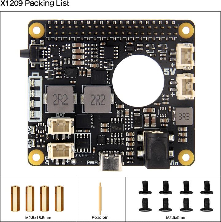 Geekworm X1209 UPS für Raspberry Pi 5/4B/3B+/3B | 5,1V 6A Ausgabe, 5-18V Breitbandeingang, Oben mont
