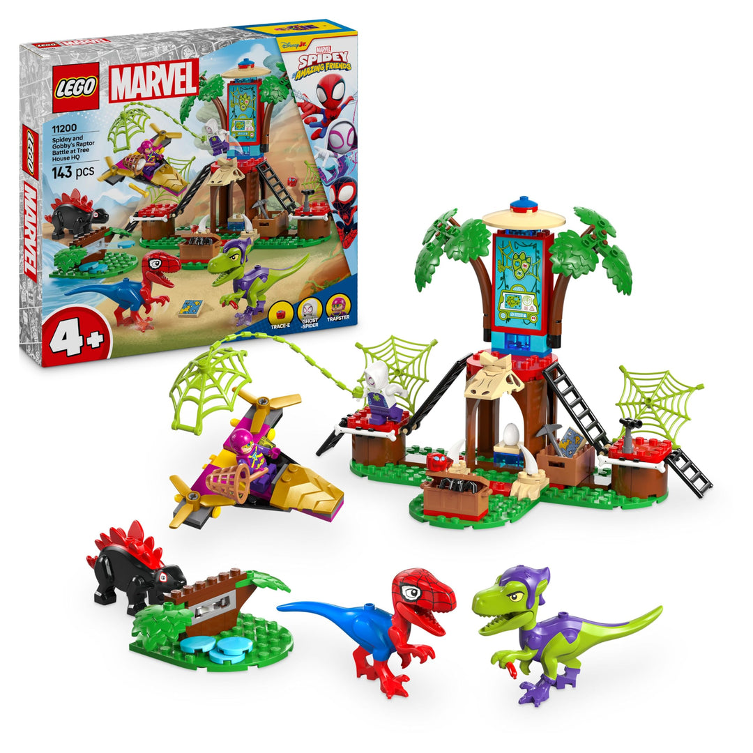 LEGO Marvel Showdown am Baumhaus: Spidey-Rex vs. Gobby-Raptor, BAU- und Spielset mit Dinos, Geschenk