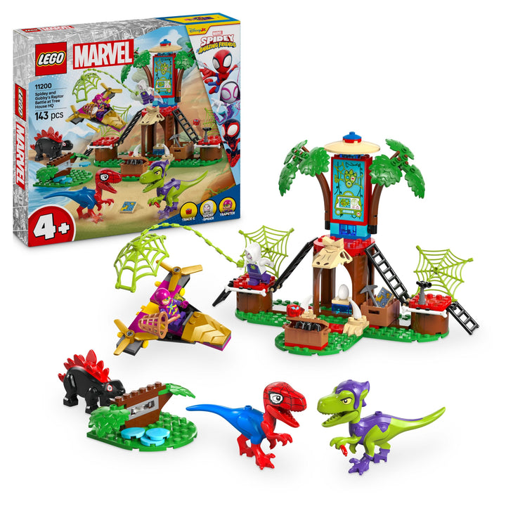 LEGO Marvel Showdown am Baumhaus: Spidey-Rex vs. Gobby-Raptor, BAU- und Spielset mit Dinos, Geschenk