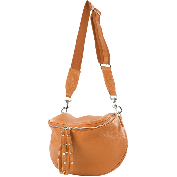 modamoda de - T236 - Umhängetasche Klein Small aus ital. Leder Cognac, Cognac
