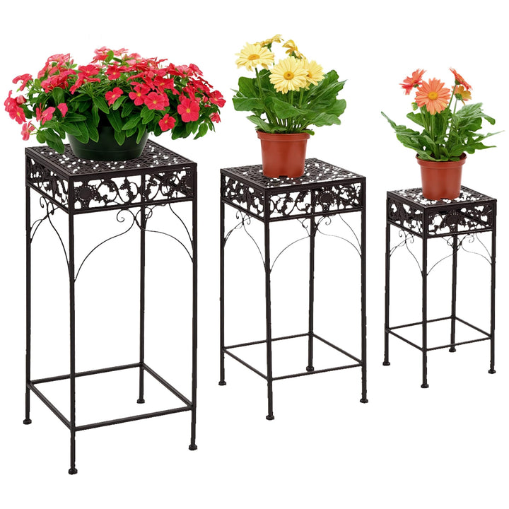 Outsunny – Set von 3 Stück Hocker Ständer für Pflanzen Klassisch aus Eisen, braun
